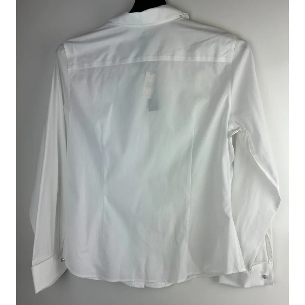 NWT Talbots Pleated Diamond Button Up Shirt LS Wrinkle Resistant White Size 14 - Picture 9 of 16